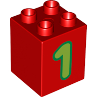 LEGO® DUPLO® KOSTKA 2X2 VYSOKÁ POTISK ČÍSLO 1