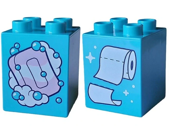 LEGO® DUPLO® KOSTKA 2X2 VYSOKÁ POTISK MÝDLO TOALETNÍ PAPÍR