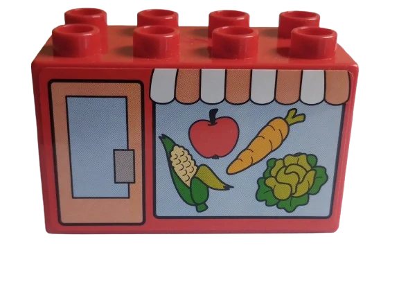 LEGO® DUPLO® KOSTKA 2X4 VYSOKÁ S POLEPKOU OBCHOD OVOCE ZELENINA
