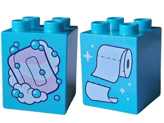 LEGO® DUPLO® KOSTKA 2X2 VYSOKÁ POTISK MÝDLO TOALETNÍ PAPÍR