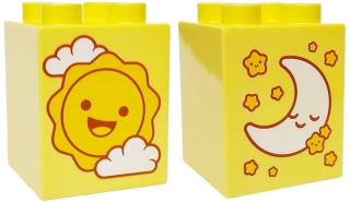 LEGO® DUPLO® KOSTKA 2X2 POTISK DEN A NOC MĚSÍC A SLUNÍČKO - LEHCE ŠKRÁBLÁ