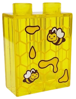 LEGO® DUPLO® PRŮHLEDNÁ KOSTKA 2X1 S POTISKEM PLÁSTEV MED VČELKY VČELÍ ÚL - ŠKRÁBLÉ
