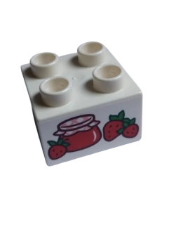 LEGO® DUPLO® KOSTKA 2X2 S POTISKEM JAHODOVÁ MARMELÁDA DŽEM JAHODY ZAVAŘENINA