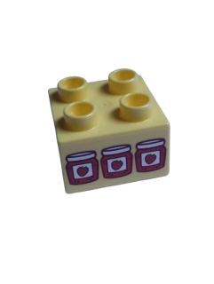 LEGO® DUPLO® KOSTKA 2X2 S POTISKEM JAHODOVÁ MARMELÁDA DŽEM JAHODY ZAVAŘENINA