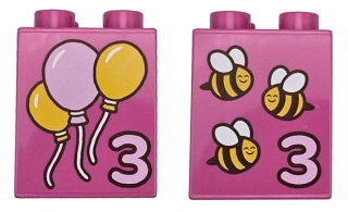 LEGO® DUPLO® KOSTKA 2X2 VYSOKÁ OBOUSTRANNÝ POTISK 3 BALONKY, VČELKY