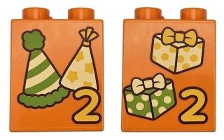 LEGO® DUPLO® KOSTKA 2X2 VYSOKÁ OBOUSTRANNÝ POTISK 2 DÁRKY ČEPIČKY